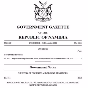 Regulations relating to Namibian Islands? Marine Protected Area: Marine Resources Act, 2000